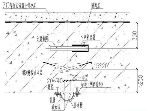 鋼邊橡膠止水帶底板誘導縫施工圖